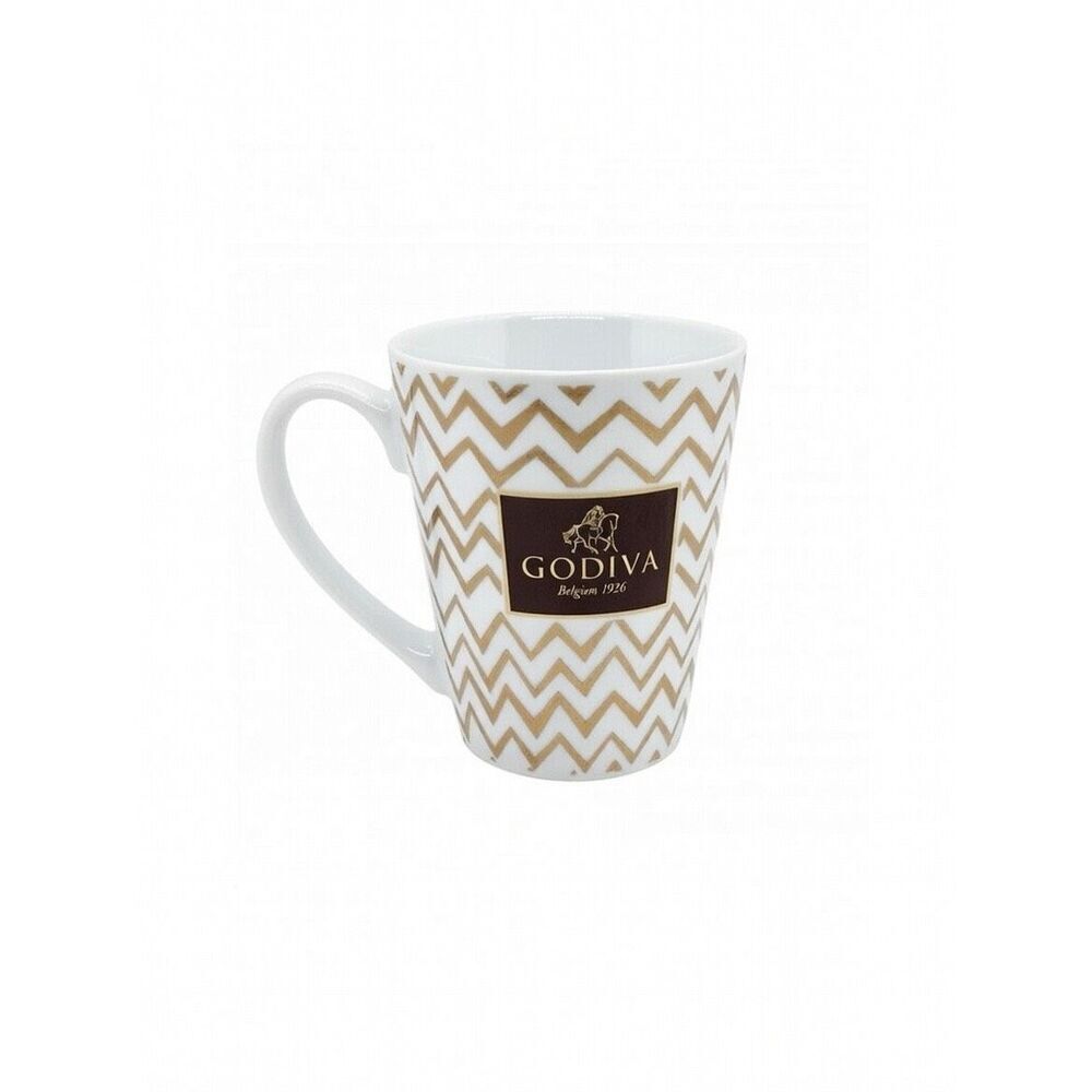 Godiva 2014 Gold and White Chevron Design Coffee/ Hot Chocolate Mug Secret Santa
